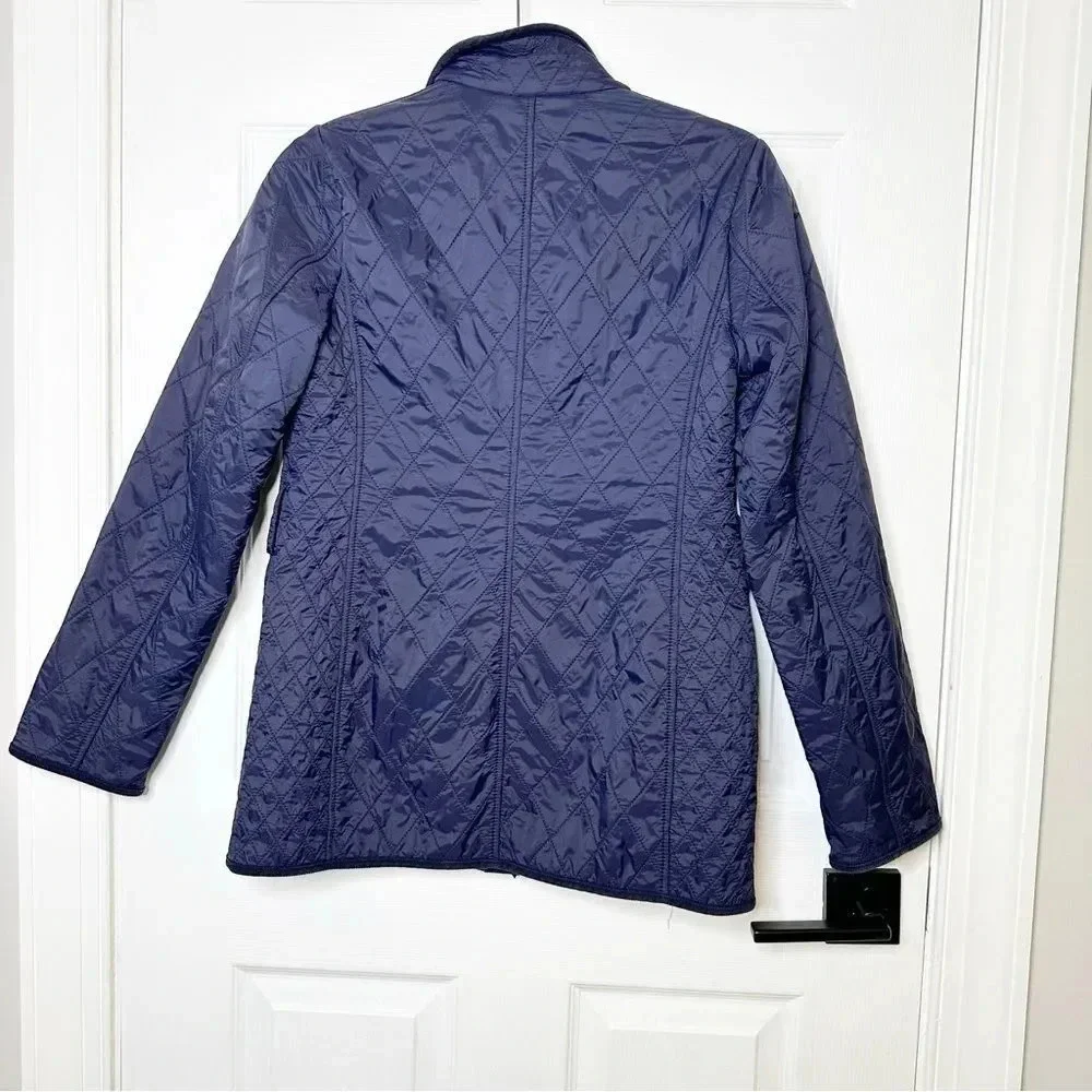 TALBOTS Navy Quilted Mid Length Barn‎ Jacket Size XS Equestrian Preppy